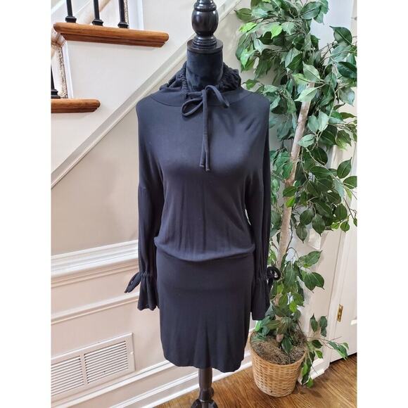 Express One Eleven Women's Black Viscose Long Sleeve Knee Length Hooded Dress S - Picture 11 of 11